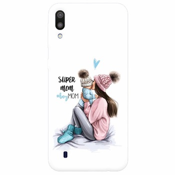 Husa silicon pentru Samsung Galaxy M10, Super Mom With Boy Husa silicon pentru Samsung Galaxy M10, Super Mom With Boy