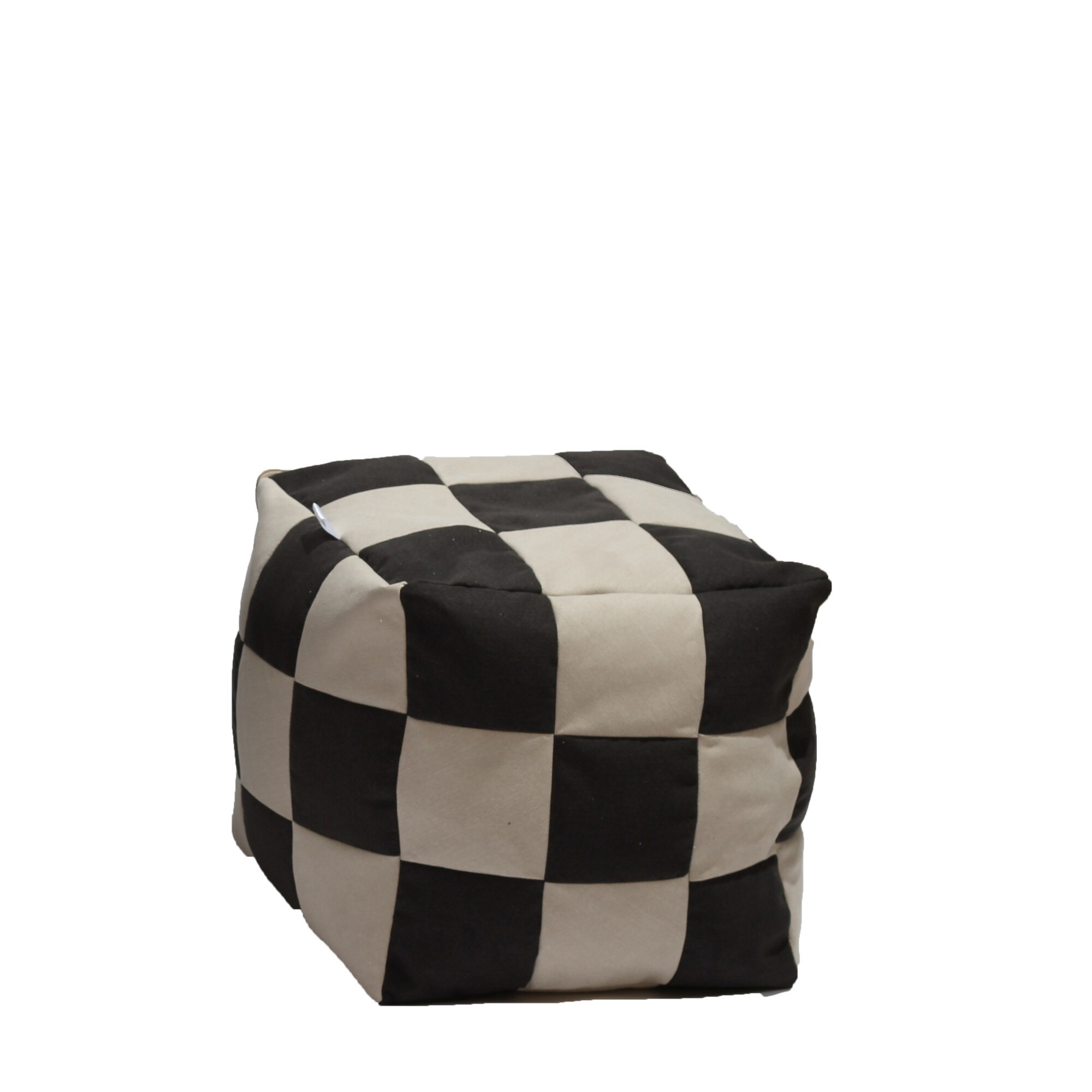 Fotoliu Pufrelax Taburet Cub (Gama Premium), - Black & Cream cu husa detasabila textila, umplut cu perle polistiren