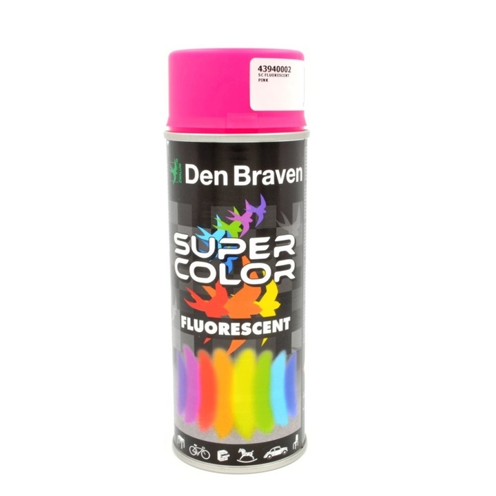 Spray retus festék, fluoreszkáló hatású, Den Braven Super Color, 400 ml, neon rózsaszín