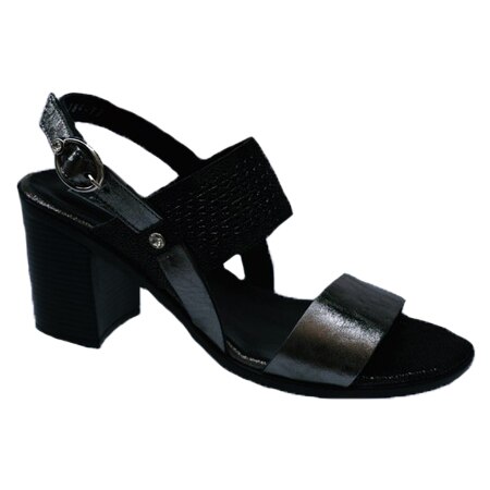 Sandale rafinate cu toc mediu,piele naturala,varf rotunjit,D&J Exclussive, Negru-Argintiu