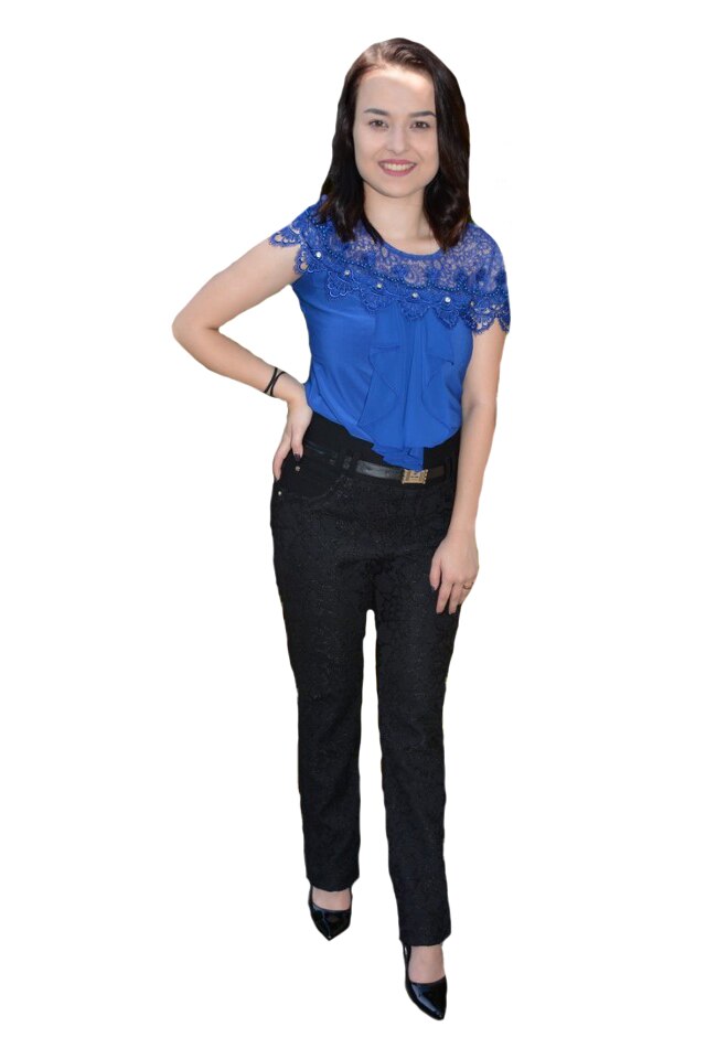 Pantalon Julia cu aplicatii de dantela,curea subtire in talie,talie inalta,D&J Exclussive, Negru