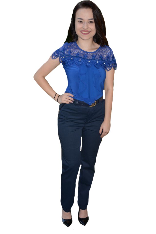 Pantalon Ximena office lungi,croi drept,D&J Exclussive, Albastru marin