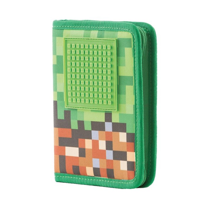 Плосък несесер за моливи Pixie PXA-04, Mine&Craft/зелен