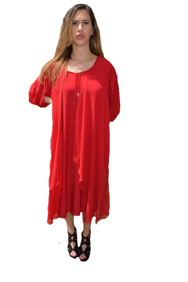 Rochie eleganta Alana din voal,model cu strasuri,maneca decupata,D&J Exclussive, Rosu