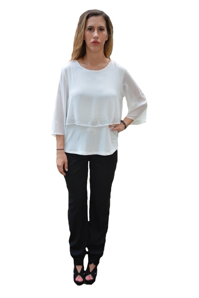 Bluza Hanna cu aplicatii de strasuri pe voal ,D&J Exclussive, Alb