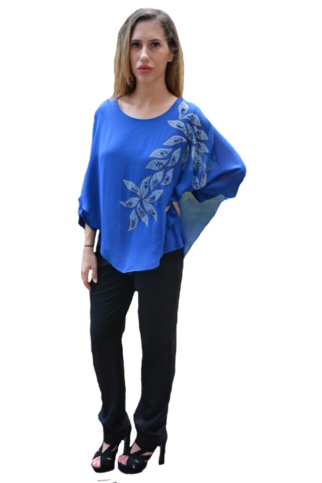 Bluza eleganta Dakota, cu aplicatii deosebite pe voal,D&J Exclussive, Albastru