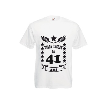 Tricou barbatesc Fruit of the loom Viata incepe la 41 ani alb M Tricou barbatesc Fruit of the loom Viata incepe la 41 ani alb M