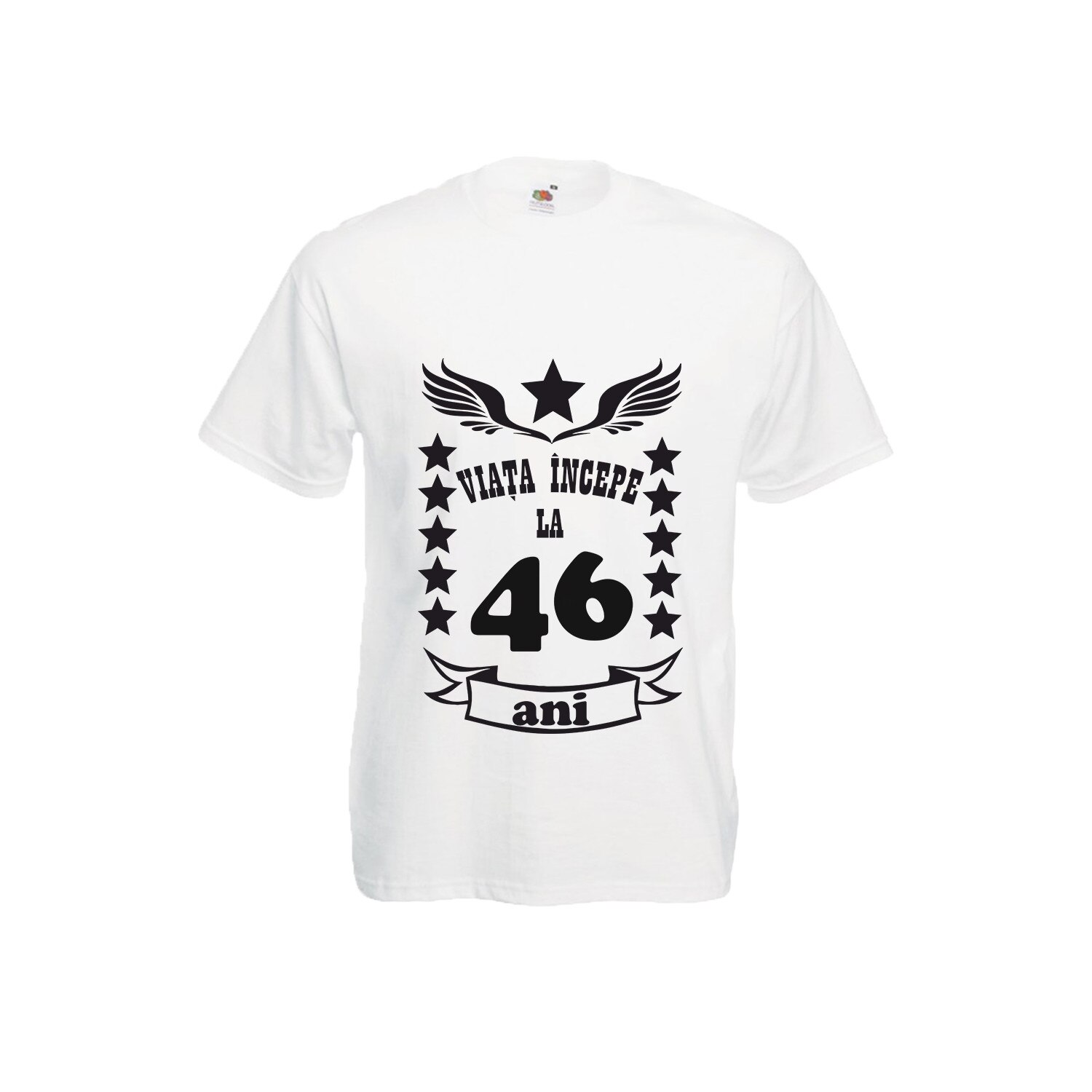 Tricou barbatesc Fruit of the loom Viata incepe la 46 ani alb M