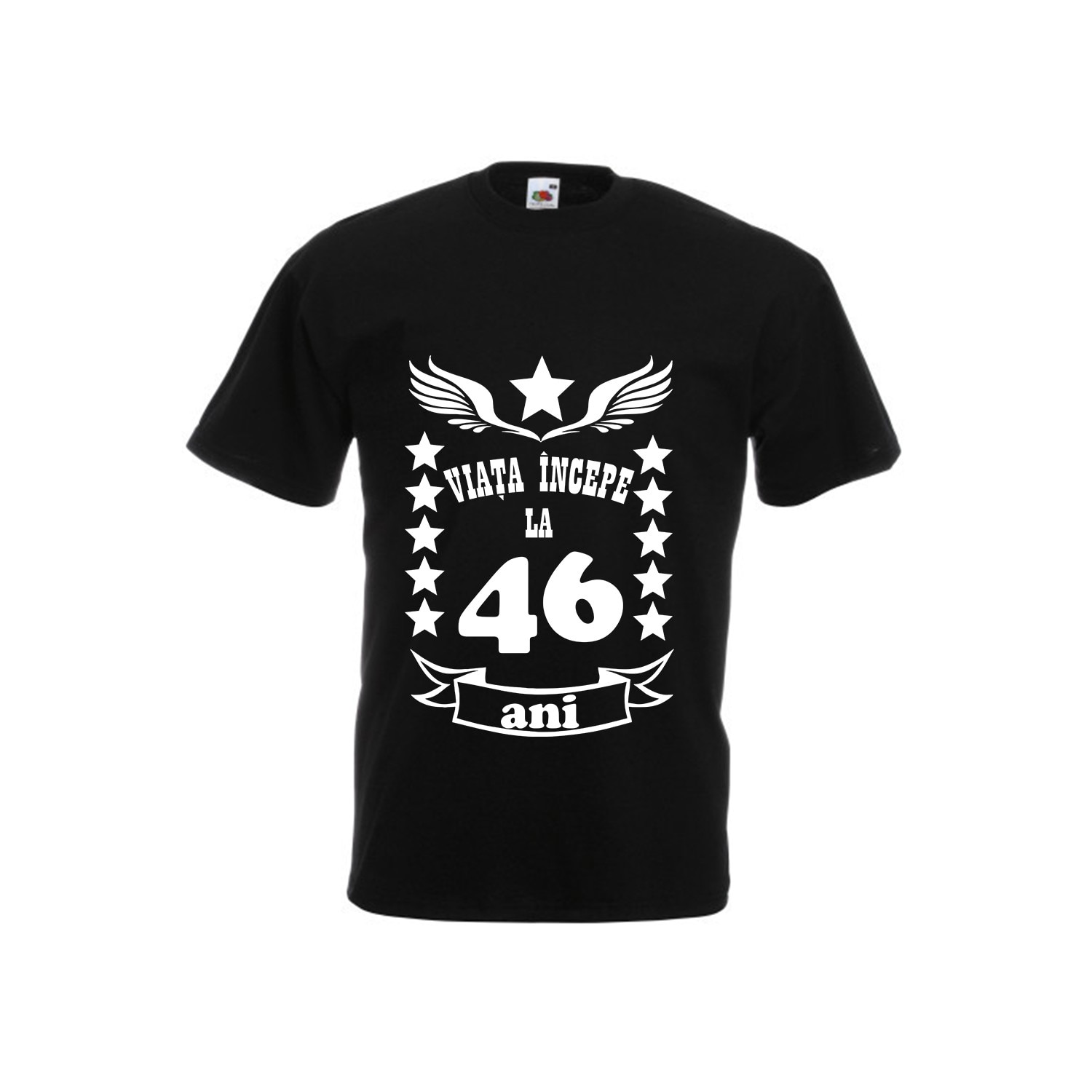 Tricou barbatesc Fruit of the loom Viata incepe la 46 ani negru 2XL