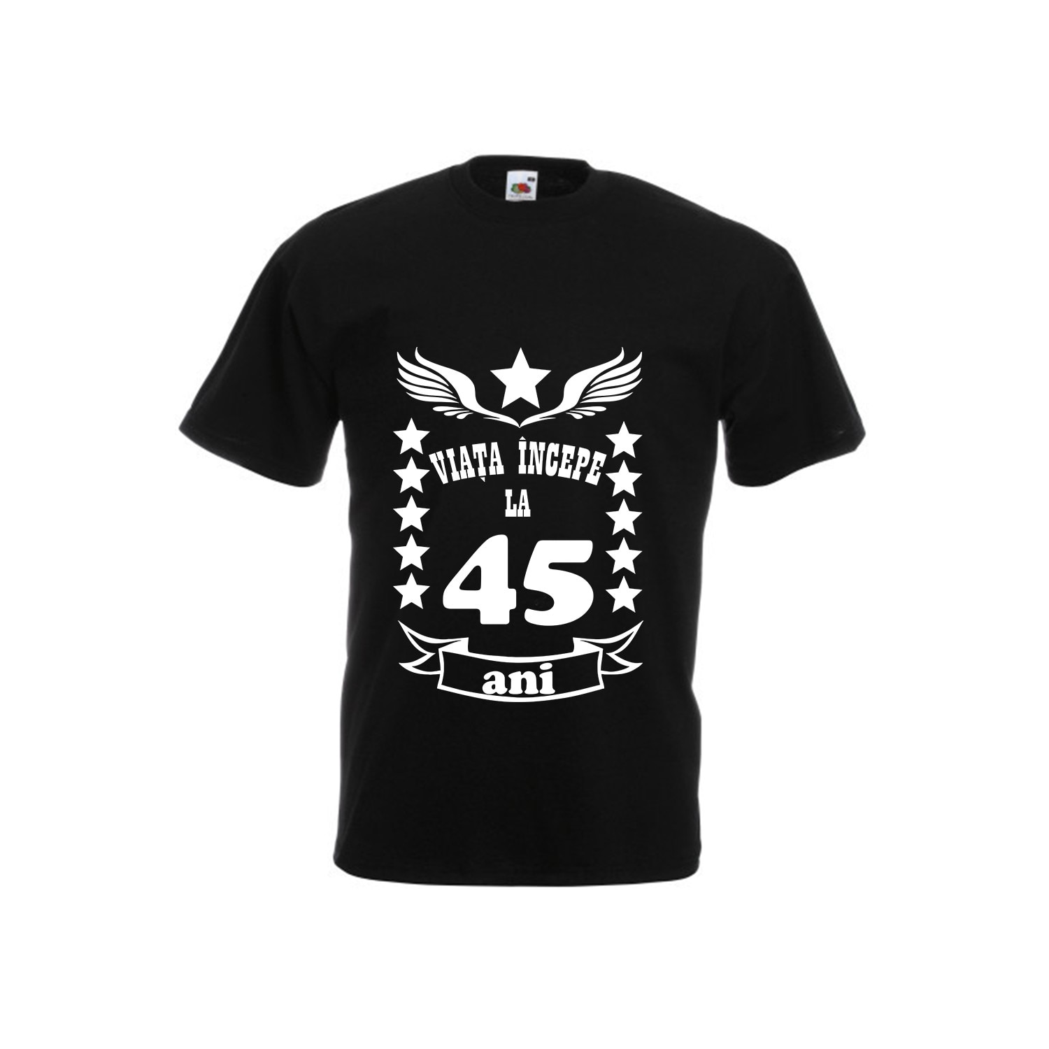 Tricou barbatesc Fruit of the loom Viata incepe la 45 ani negru L