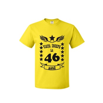 Tricou barbatesc Fruit of the loom Viata incepe la 46 ani galben 2XL Tricou barbatesc Fruit of the loom Viata incepe la 46 ani galben 2XL