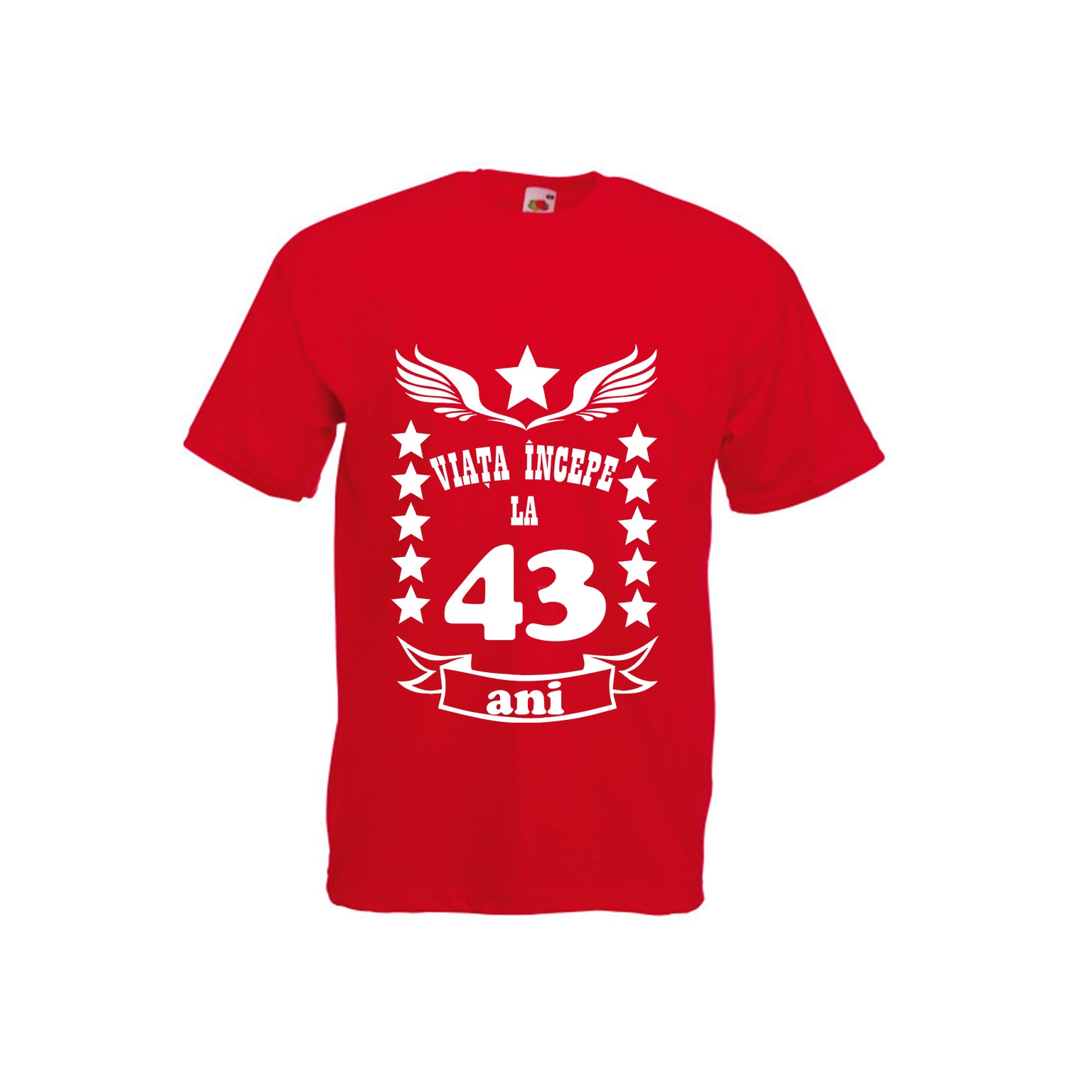 Tricou barbatesc Fruit of the loom Viata incepe la 43 ani rosu L