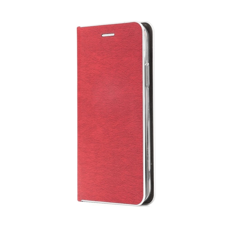 Luna Book elegáns flipes oldalra nyíló bőr hatású telefontok, alumínium éllel - iPhone 12 MINI, Piros