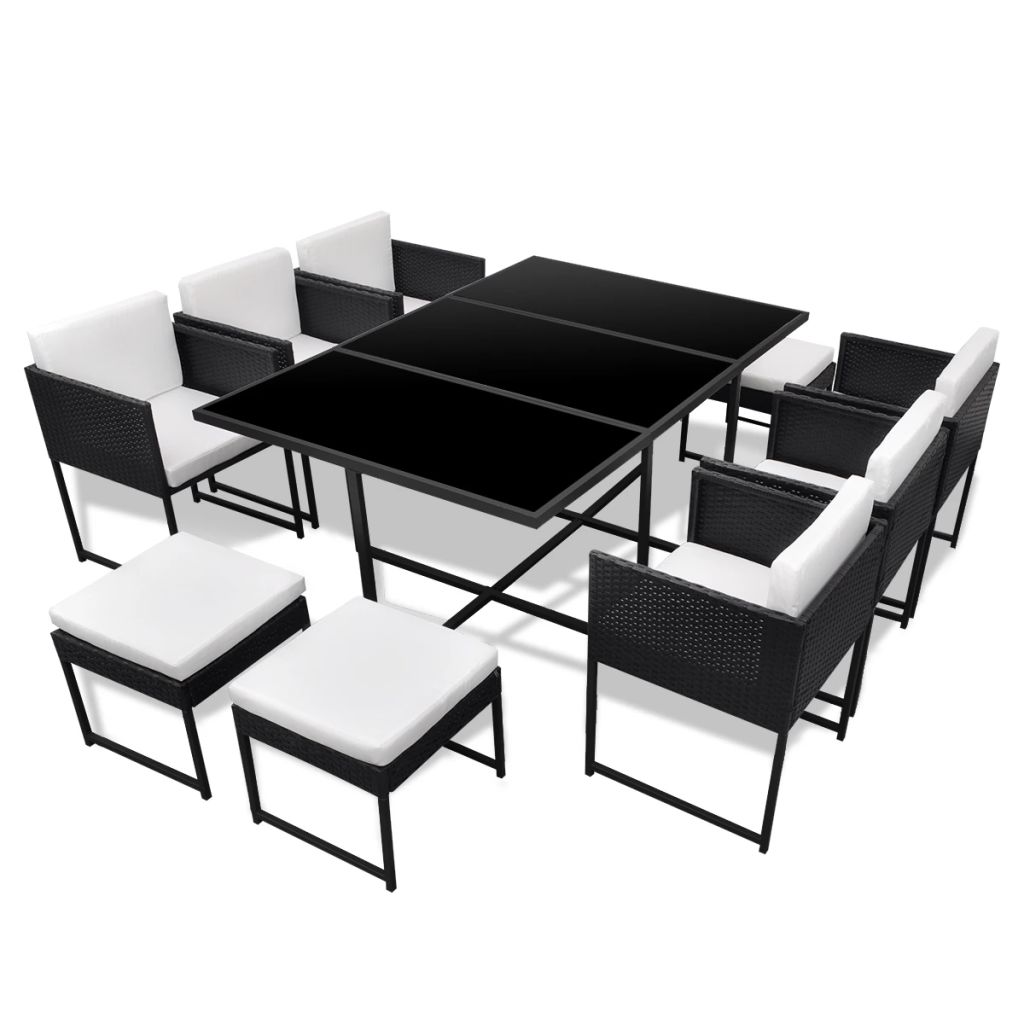 Set mobilier exterior/gradina 11 piese, vidaXL, Poliratan, 165 x 109 x 72 cm, Negru
