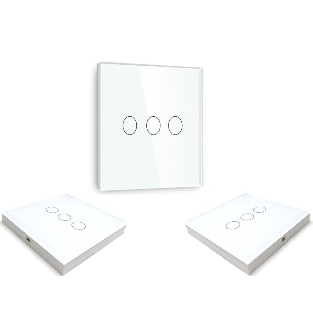 Set intrerupatoare cu panou de sticla touch cap-scara/cruce wireless Wifi+RF Triplu Tactil compatibil cu Google Home si Alexa