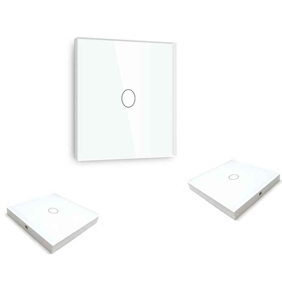 Set intrerupatoare cu panou de sticla touch cap-scara/cruce wireless Wifi+RF Simplu Tactil compatibil cu Google Home si Alexa