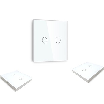 Set intrerupatoare tactile cu panou de sticla touch cap-scara/cruce wireless Dublu Tactil Set intrerupatoare tactile cu panou de sticla touch cap-scara/cruce wireless Dublu Tactil