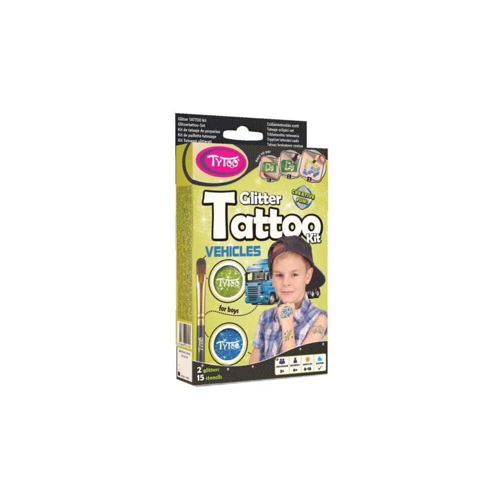 Kit pentru realizarea tatuajelor cu sclipici Vehicles, TyToo, Multicolor