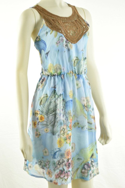 Светлосиня дамска рокля с принт на цветя Mishmash - L