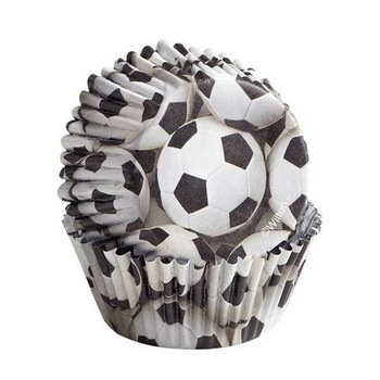 Set de 36 cupe de copt pentru briose, cu interior de aluminiu, cu mingi de fotbal, Wilton Set de 36 cupe de copt pentru briose, cu interior de aluminiu, cu mingi de fotbal, Wilton