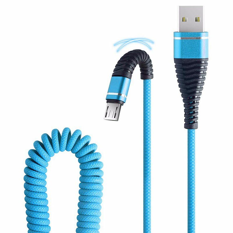 Cablu de incarcare/transfer date spiralat Micro USB high quality Bibilel pentru dispozitivele cu sistem de operare Android, lungime 1.2 metru, Albastru, BBL916