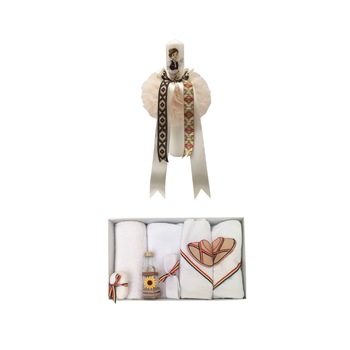 Lumanare si trusou Botez model Trditional , 8 piese,Alb Lumanare si trusou Botez model Trditional , 8 piese,Alb