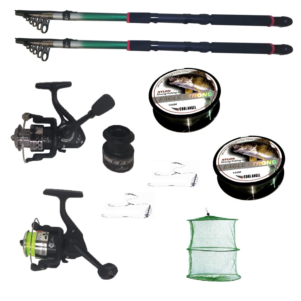 Pachet de pescuit cu 2 lansete eastshark de 3,6m, doua mulinete si accesorii