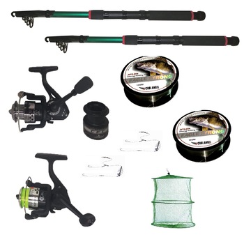 Pachet de pescuit cu 2 lansete 2,4m doua mulinete si accesorii Pachet de pescuit cu 2 lansete 2,4m doua mulinete si accesorii
