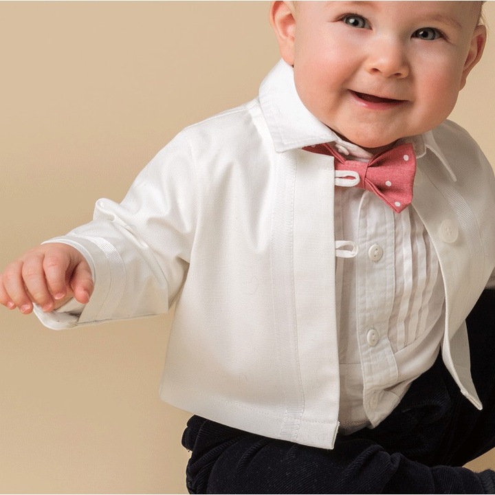 Cardigan botez baieti Innocence, bumbac alb, 62 cm, 3-6 luni