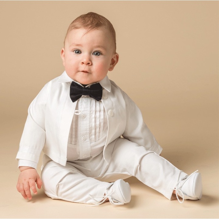 Cardigan botez baieti Innocence, bumbac alb, 62 cm, 3-6 luni