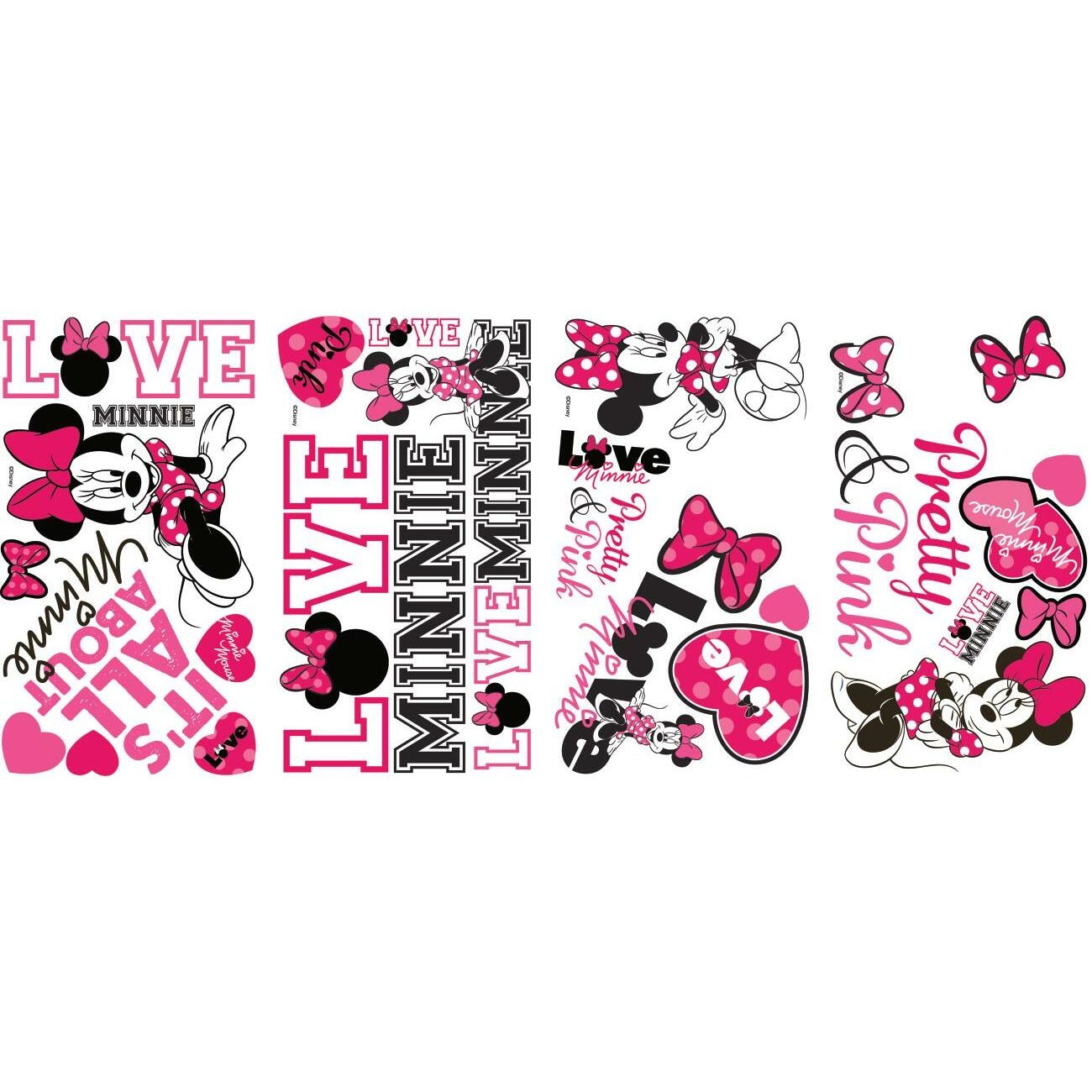 Sticker MINNIE LOVES PINK | 4 colite de 25,4 cm x 45,7 cm