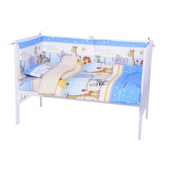 Lenjerie patut cu 4 piese Jungla Animalutelor Blue 011 Lenjerie patut cu 4 piese Jungla Animalutelor Blue 011