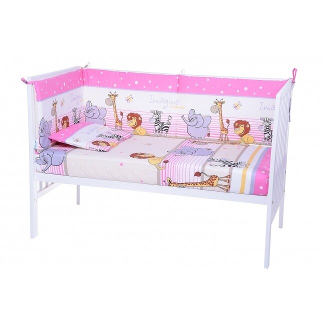 Lenjerie patut cu 7 piese Jungla Animalutelor Pink 010