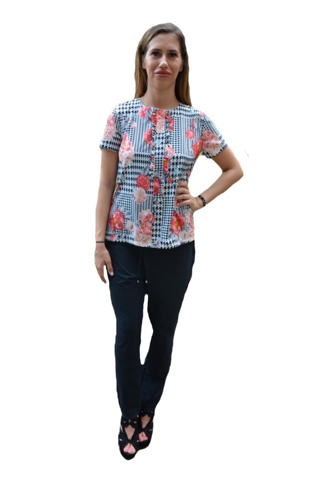 Bluza Daphne cu imprimeu floral,textura elastica,D&J Exclussive, Alb