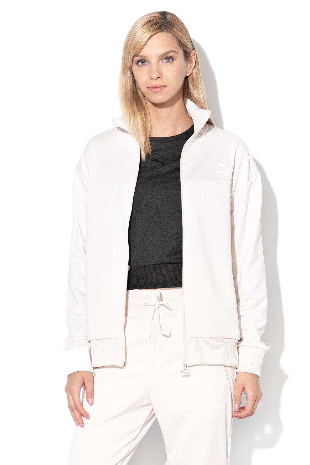 Puma, Bluza sport cu logo, pentru fitness Classics Poly, Alb fildes