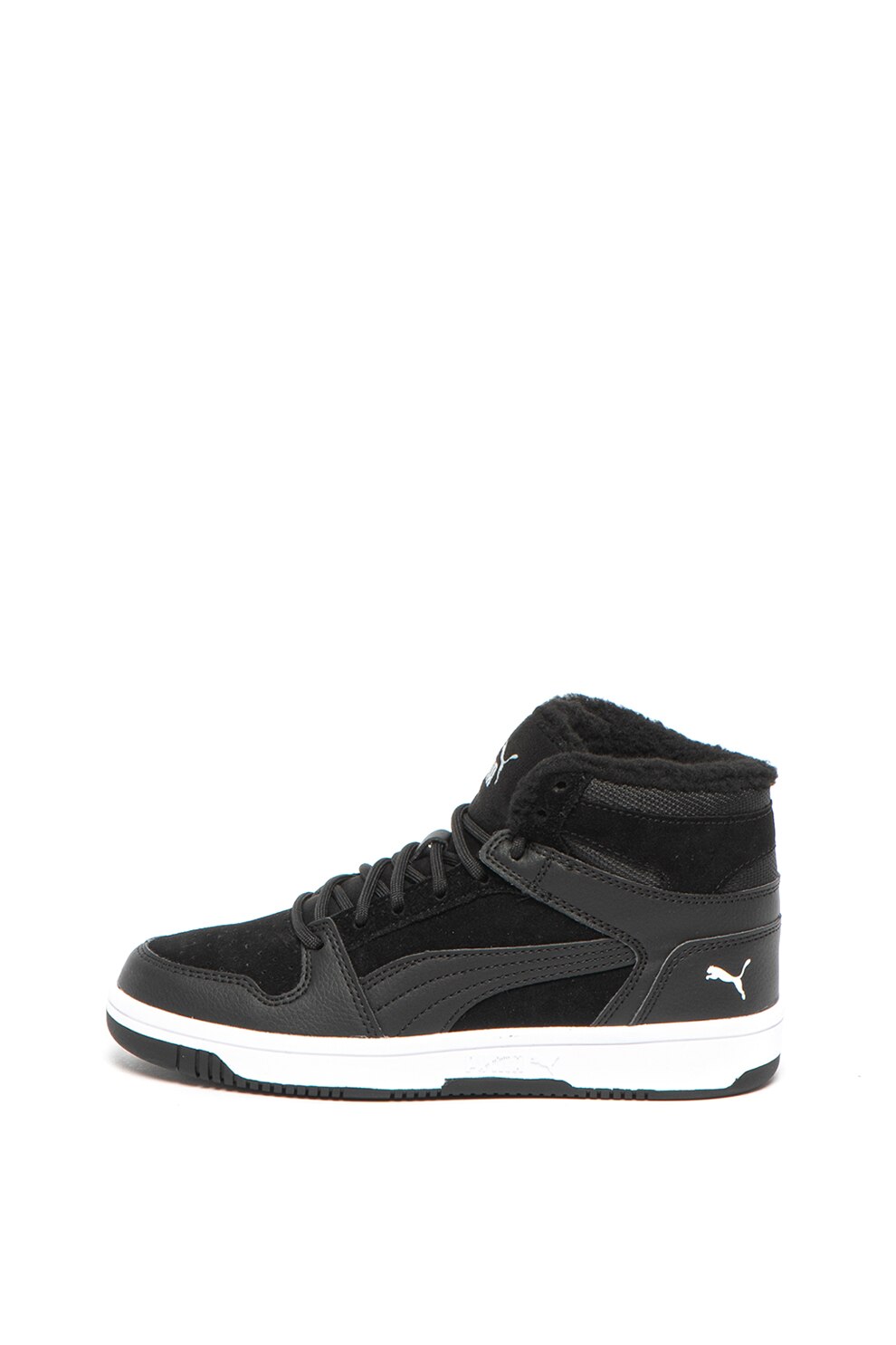 Puma, Pantofi sport de piele intoarsa, cu garnituri de piele ecologica Rebound Layup Fur