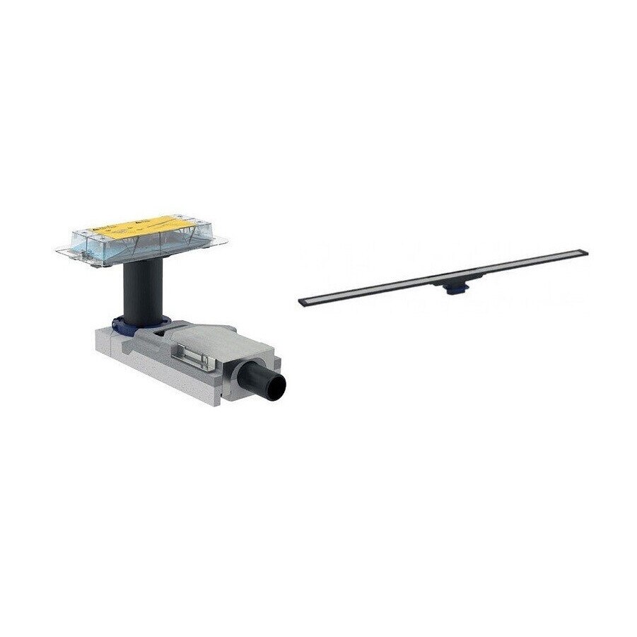 Pachet rigola cu capac Geberit CleanLine, inaltime montare rigola 65-90mm, capac metal periat cu margine neagra, 30-90 cm