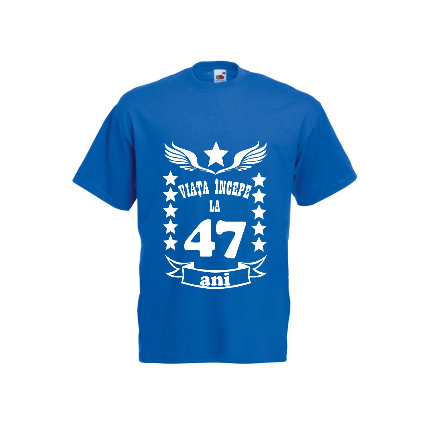 Tricou barbatesc Fruit of the loom Viata incepe la 47 ani albastru M