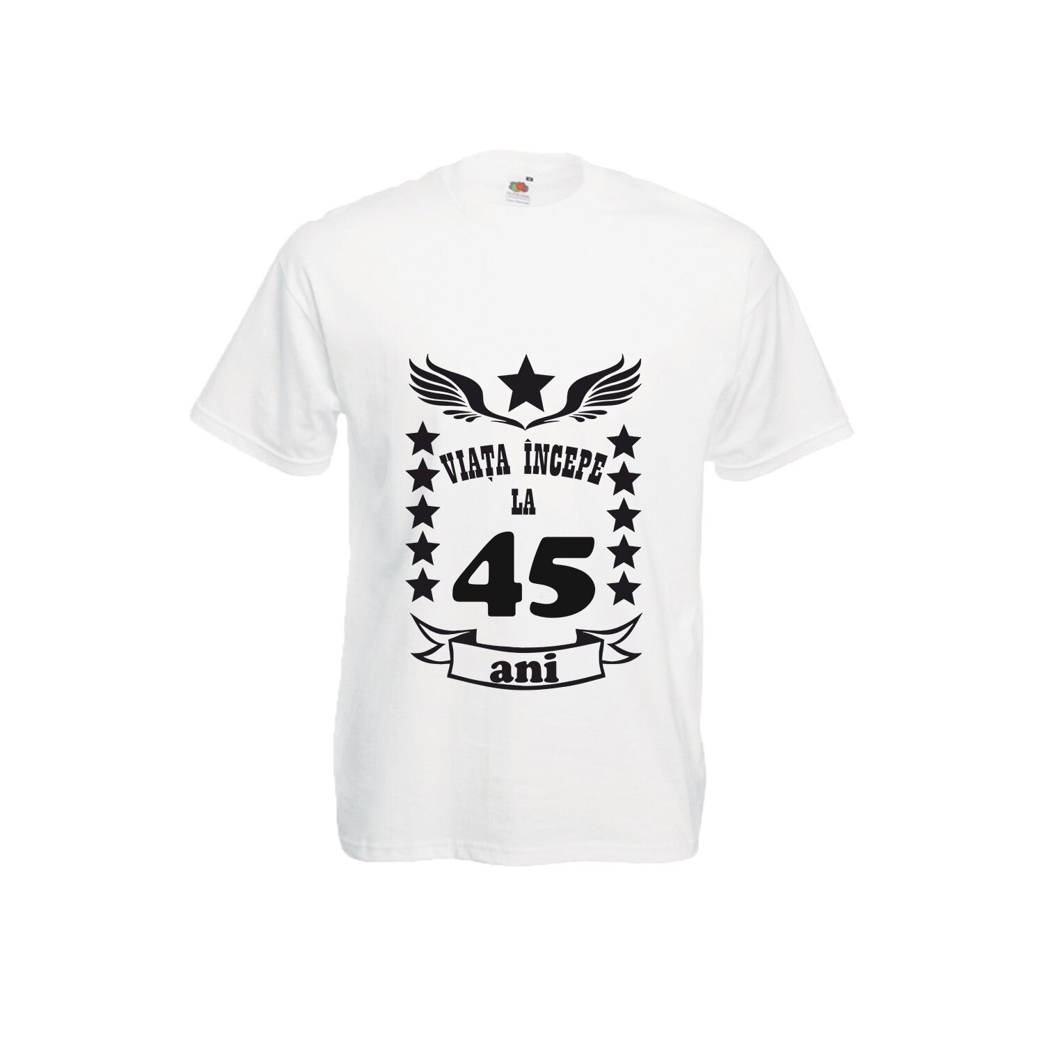 Tricou barbatesc Fruit of the loom Viata incepe la 45 ani alb M