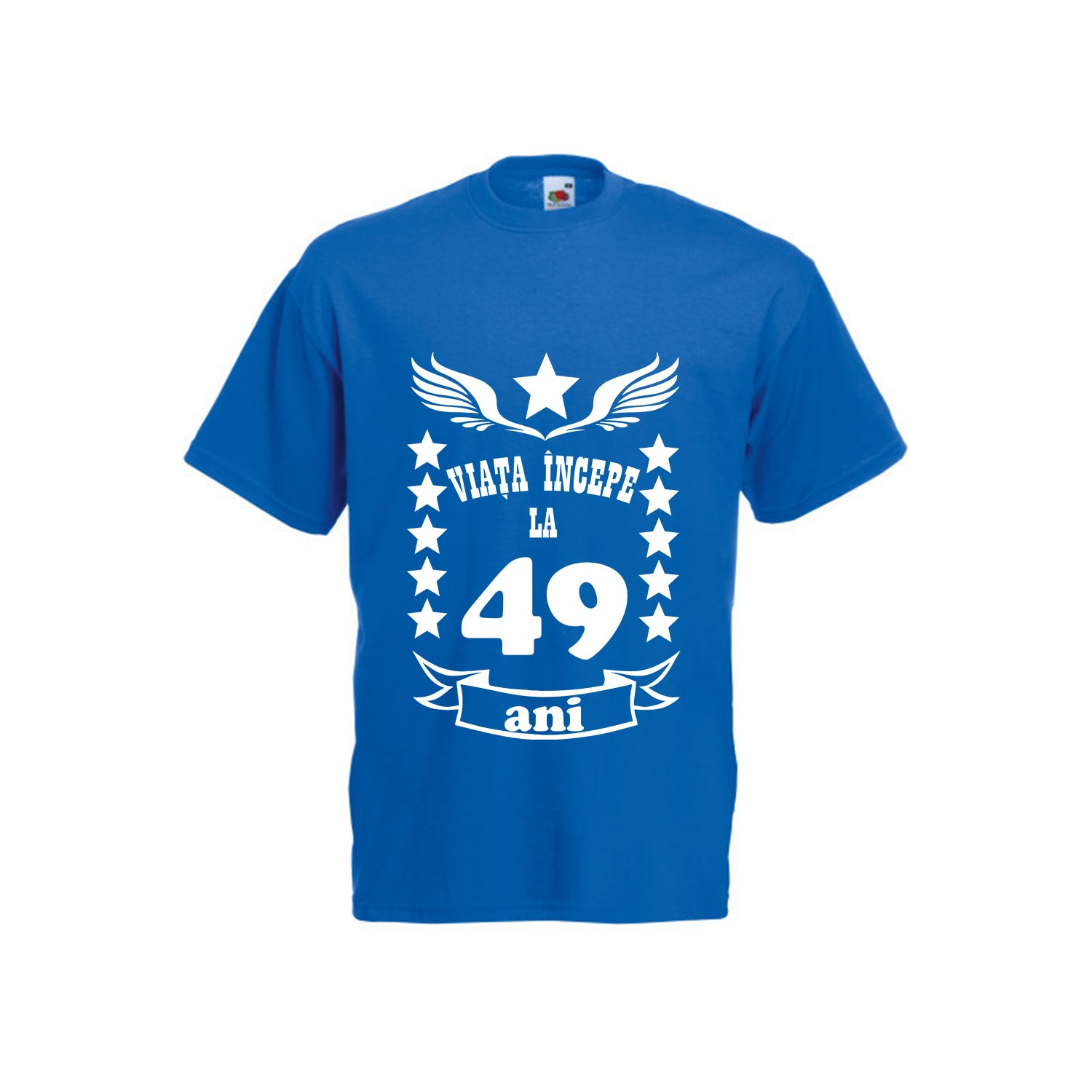Tricou barbatesc Fruit of the loom Viata incepe la 49 ani ,albastru , M