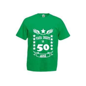 Tricou barbatesc Fruit of the loom Viata incepe la 50 ani ,verde, M Tricou barbatesc Fruit of the loom Viata incepe la 50 ani ,verde, M