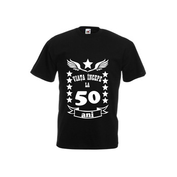 Tricou barbatesc Fruit of the loom Viata incepe la 50 ani ,negru, S Tricou barbatesc Fruit of the loom Viata incepe la 50 ani ,negru, S