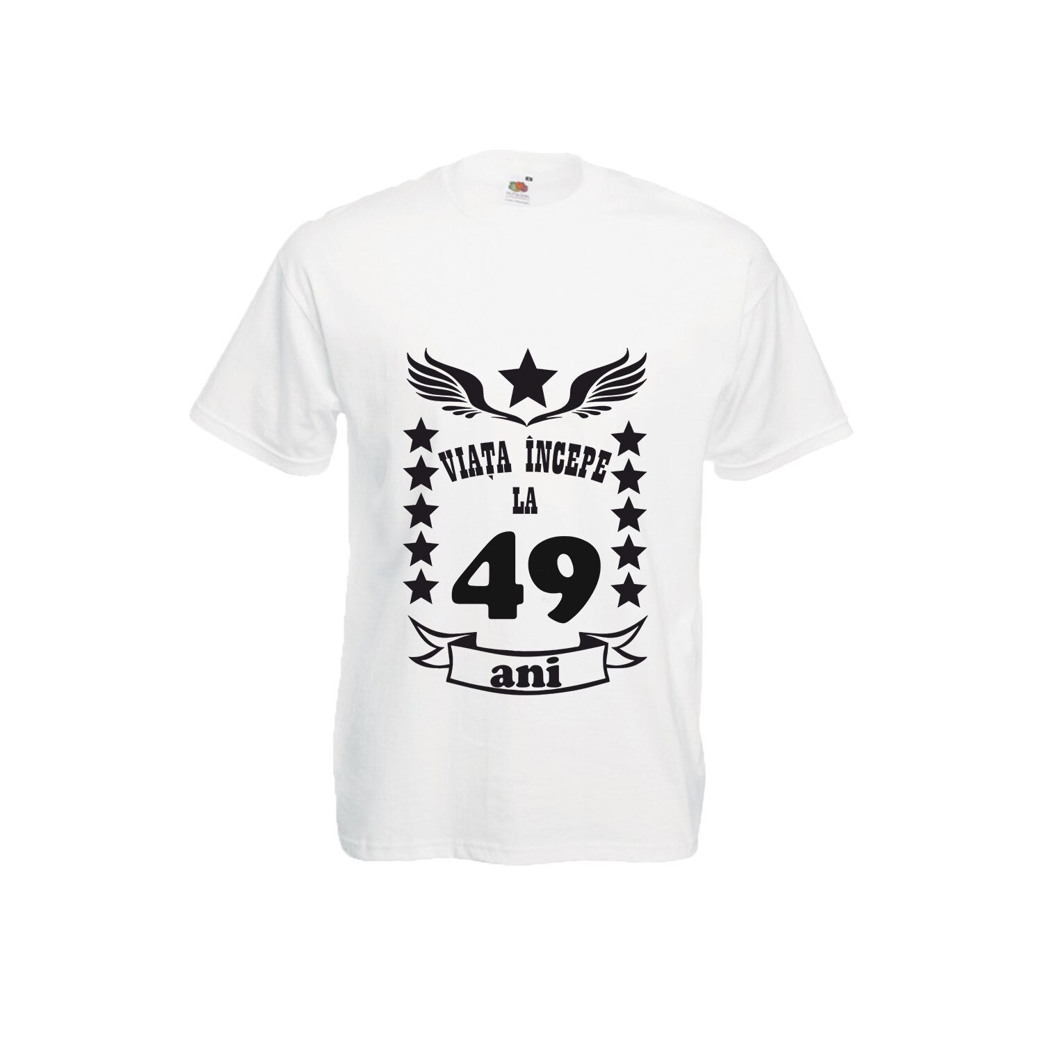 Tricou barbatesc Fruit of the loom Viata incepe la 49 ani ,alb, M