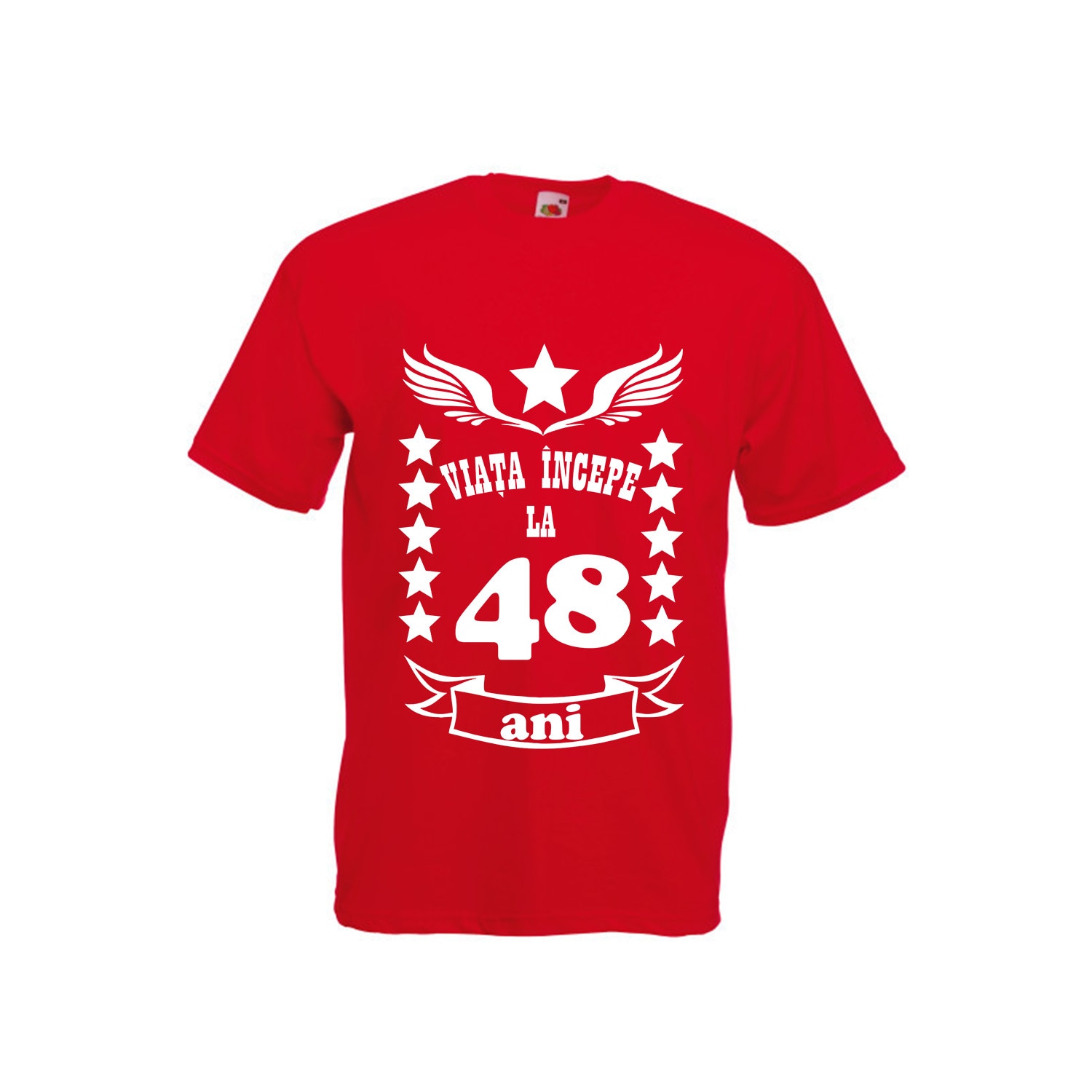 Tricou barbatesc Fruit of the loom Viata incepe la 48 ani rosu L