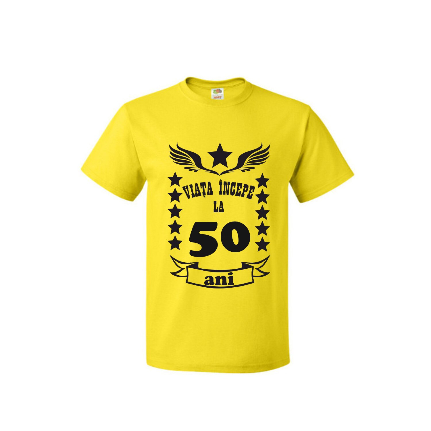 Tricou barbatesc Fruit of the loom Viata incepe la 50 ani ,galben, M