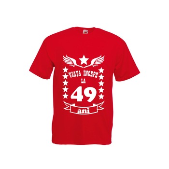 Tricou barbatesc Fruit of the loom Viata incepe la 49 ani ,rosu ,2XL Tricou barbatesc Fruit of the loom Viata incepe la 49 ani ,rosu ,2XL