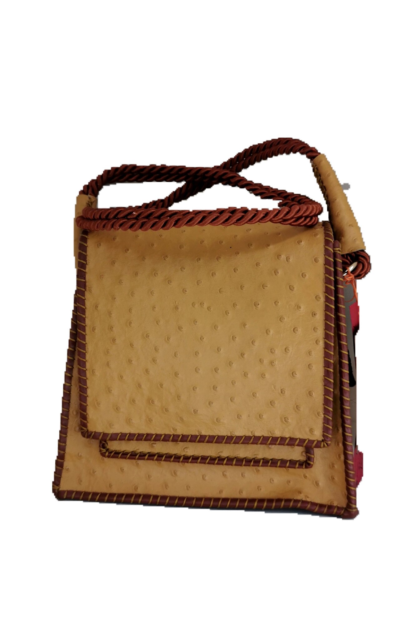 Poseta handmade din piele cu presaj de strut, bej, AG Design, 22x20x13x9 cm