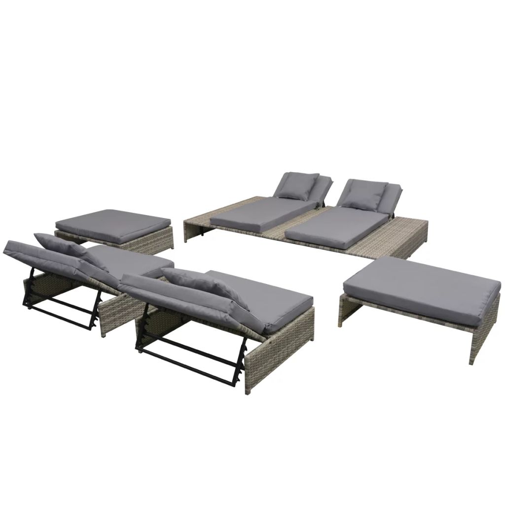 Set mobilier gradina 5 piese, vidaXL, Poliratan, 210 x 140 x 23/63 cm, Gri
