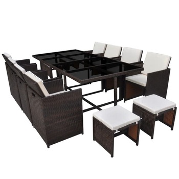 Set mobilier gradina/terasa/exterior 13 piese, vidaXL, Ratan/Sticla, 225 x 109 x 74 cm, Maro Set mobilier gradina/terasa/exterior 13 piese, vidaXL, Ratan/Sticla, 225 x 109 x 74 cm, Maro