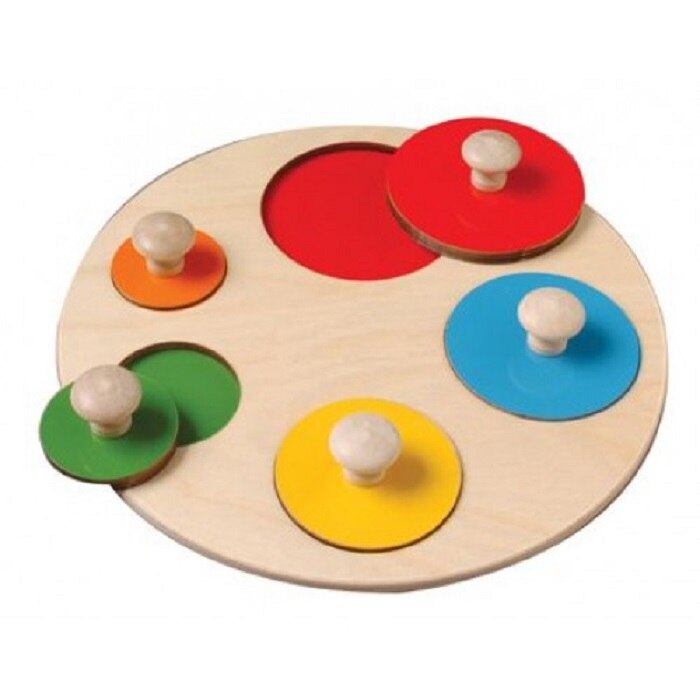 Дървен пъзел SmartBaby, с кръгове с различна големина, Многоцветен